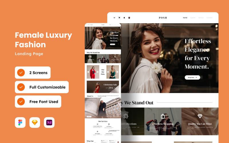 Posh - E-commerce landingspagina voor luxe mode voor vrouwen