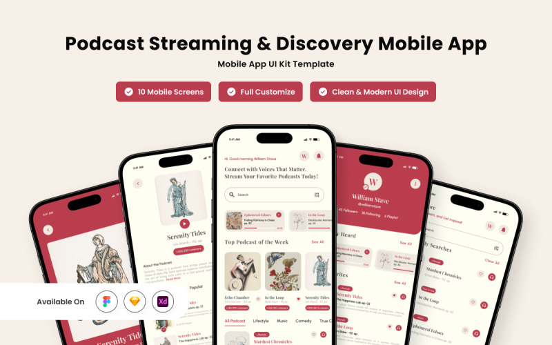 Fluister – Elegant Podcast Streaming App UI Kit