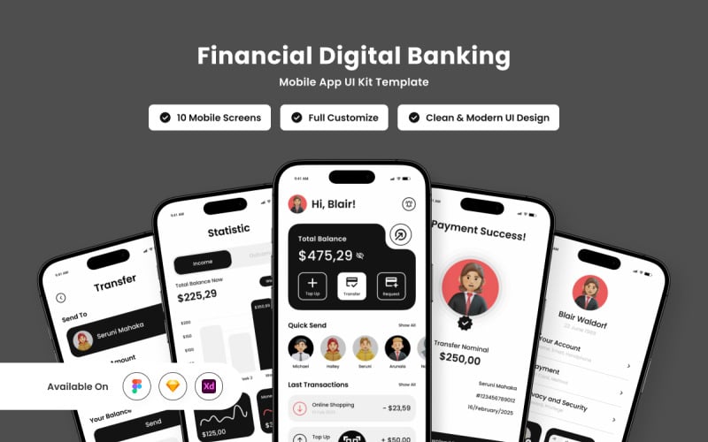 Winston – Elegant UI-kit för finansiell app för digital bankverksamhet