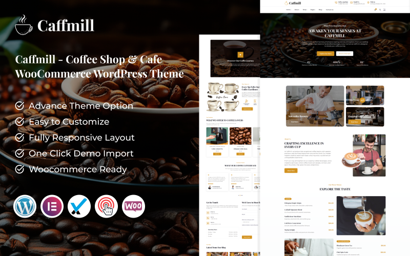 Caffmill — тема WordPress для кофейни и кафе WooCommerce