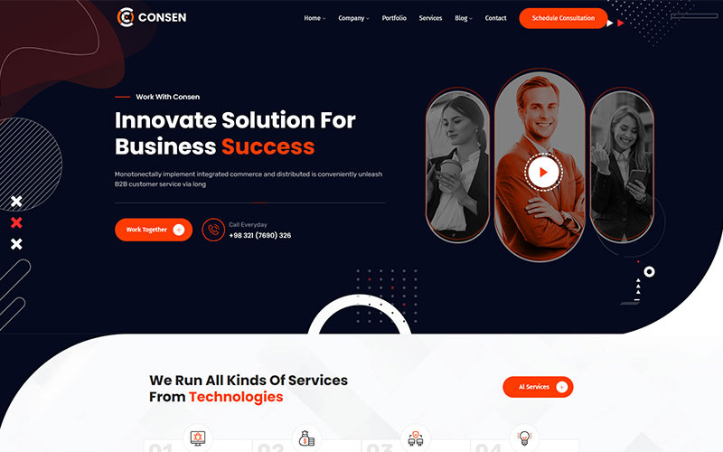 Consen— WordPress-tema för IT-konsulting och kreativ digital byrå