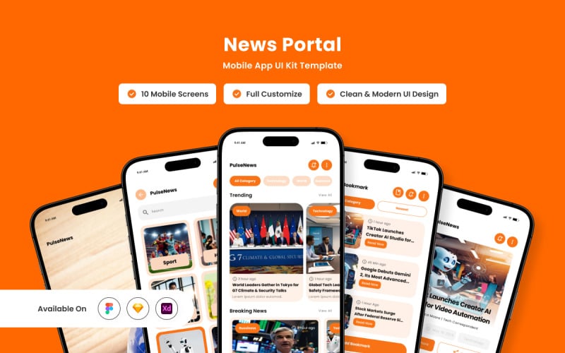 Pulse - Mall för design av mobilapp för nyhetsportaler
