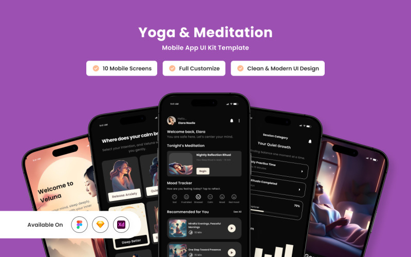 Veluna - Mall för design av yoga- och meditationsapp