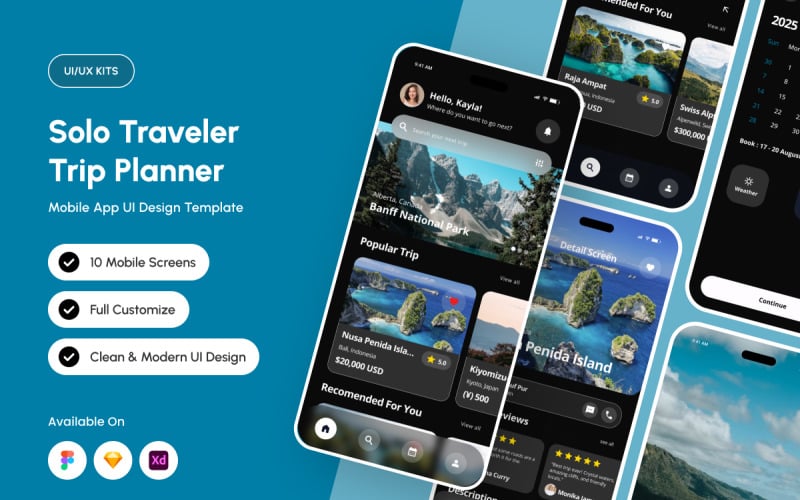 Soloria - Designmall för appdesign för Solo Traveler Trip Planner