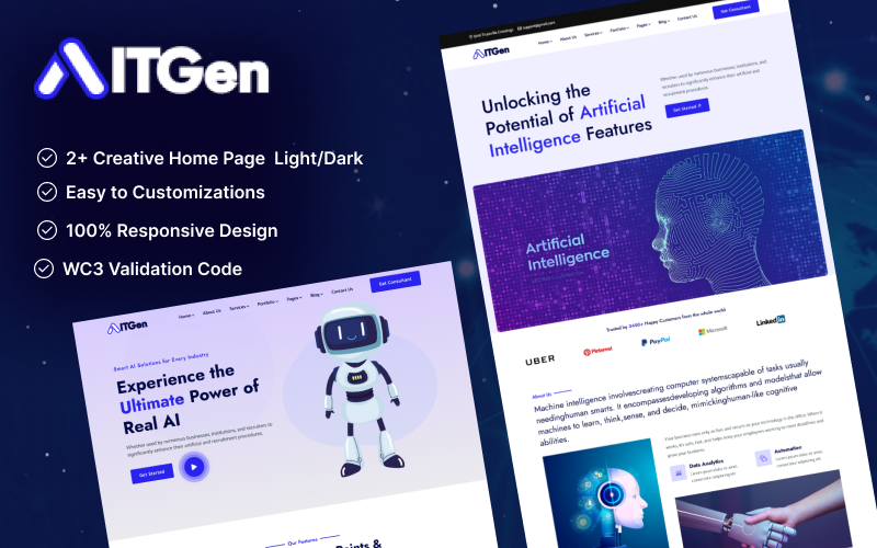 ITGen – HTML5 Bootstrap5-sjabloon voor AI-bureau voor kunstmatige intelligentie