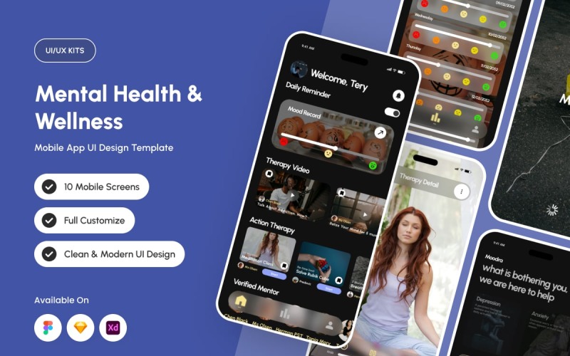 Moodra – Érzelmi Wellness alkalmazás felhasználói felület készlet