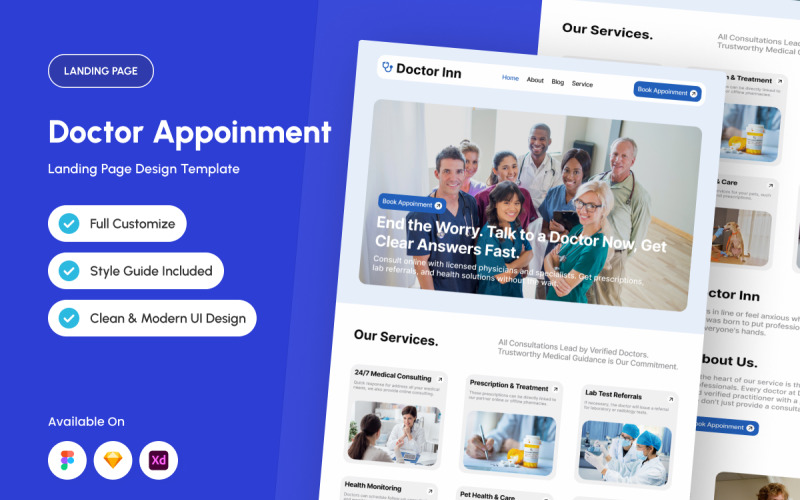 DoctorInn - Шаблон дизайну цільової сторінки для запису на прийом до лікаря