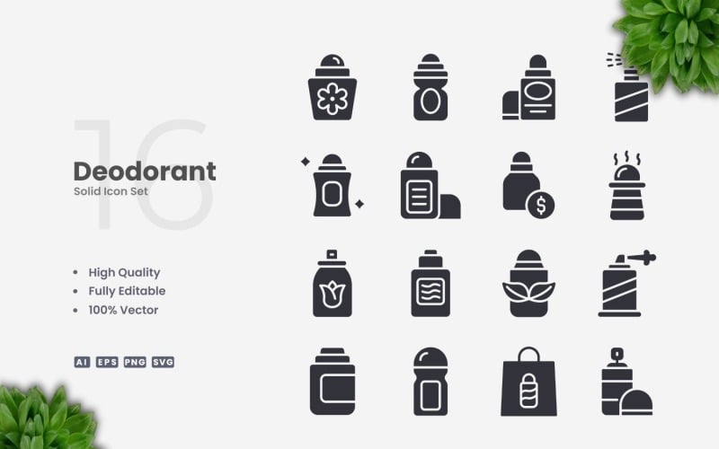 16 Deodorant Solid Icons Set
