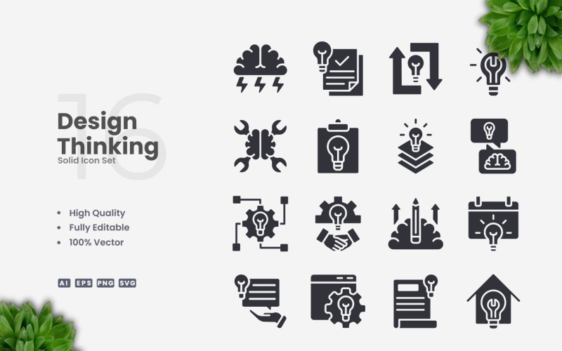 16 Design Thinking Solid Icons Set