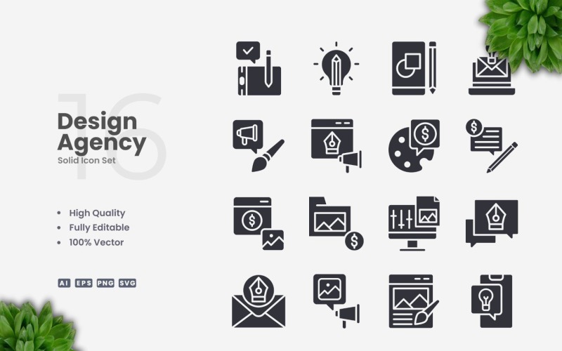 Set di 16 icone solide per agenzie di design