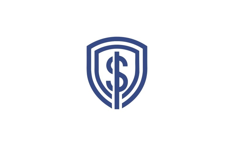 Écusson bleu avec un signe dollar à l'intérieur, isolé sur fond blanc