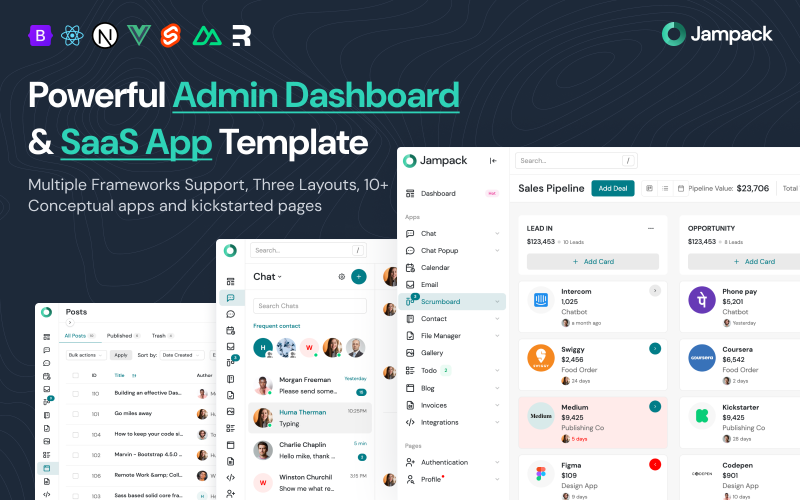 Jampack – Allt-i-ett-administratörspanel och SaaS-mall (React, Next.js, Remix, Vue, Nuxt, Svelte)