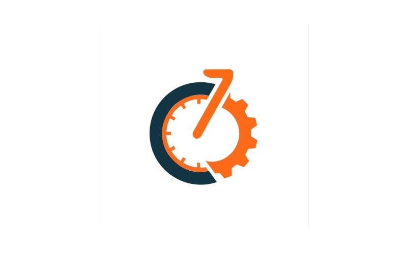 Logotipo de configuração de engrenagem de tempo, isolado em fundo branco.