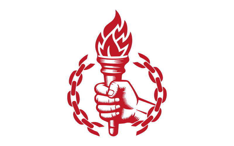 Mão segurando chama e correntes quebradas - Design de tocha da liberdade