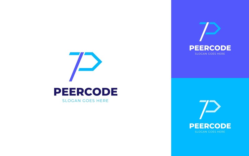 Peercode - Letter P met codesymbool logo-ontwerp