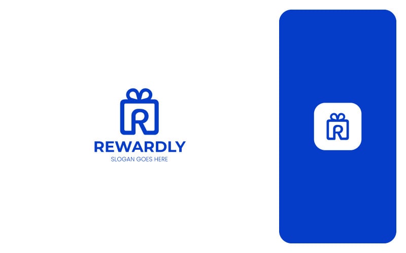 Rewardly - šablona loga s písmenem R a symbolem dárku