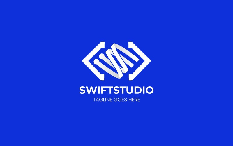 SwiftStudio – projekt logo z literą S i symbolem kodowania