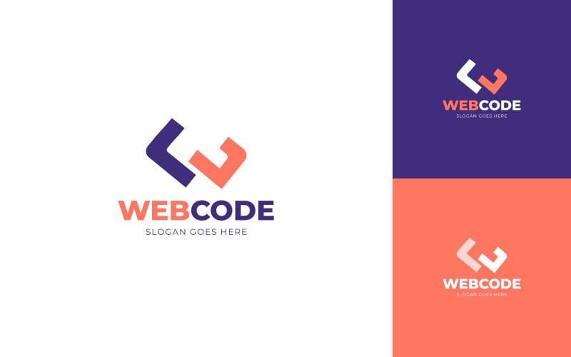 webcode - Bokstaven W med kodsymbol logotypdesignmall