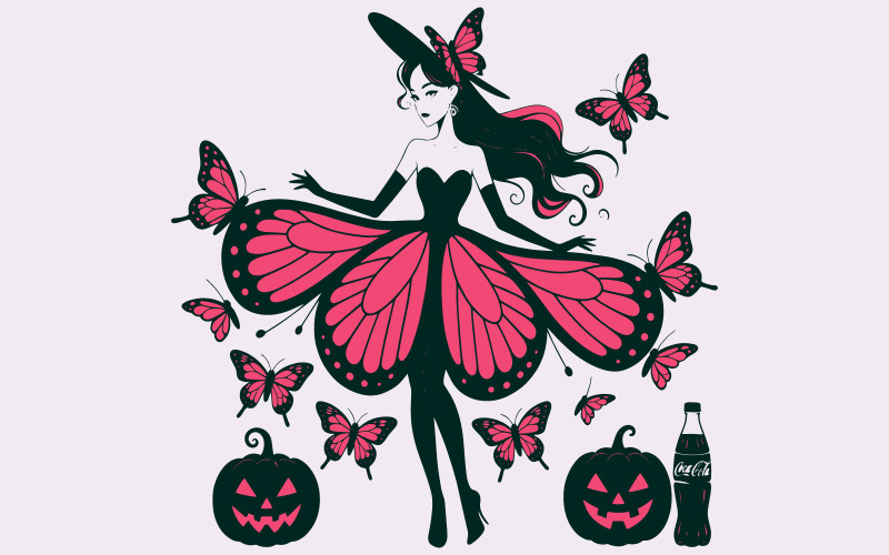 Eleganckie postacie dziewcząt na Halloween z lampionami Jack O Lantern w stylu redakcyjnym