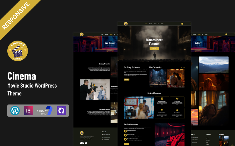 CrownedCinema – Mehrzweck-WordPress-Elementor-Theme für Kinos und Filmstudios