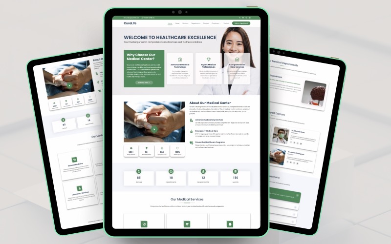 CuraLife — Page d'accueil d'un système de prise de rendez-vous et de solutions de santé réactives pour les cliniques et les hôpitaux