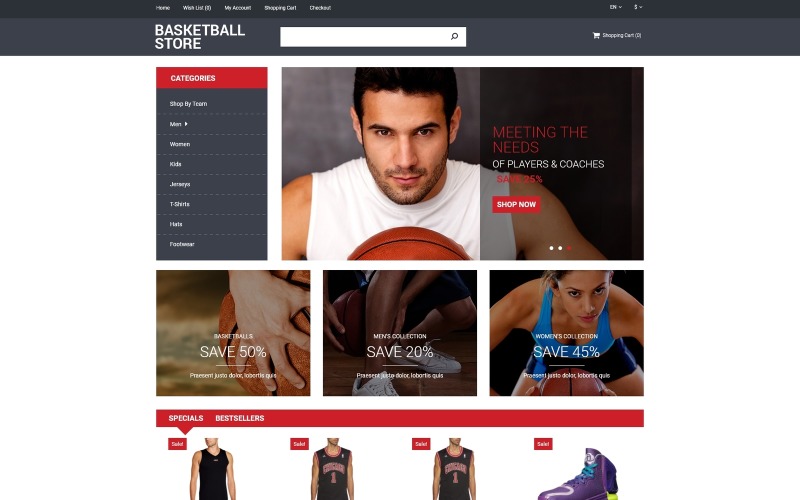 Шаблон OpenCart для баскетбольного магазина