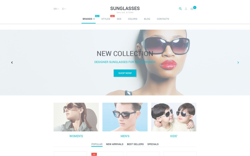 Tema PrestaShop per occhiali da sole