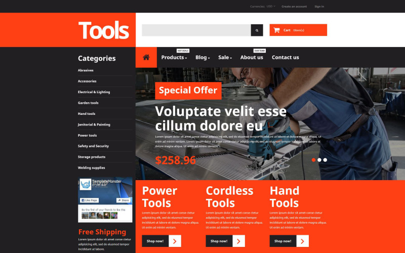 Tema Shopify reattivo per strumenti e attrezzature