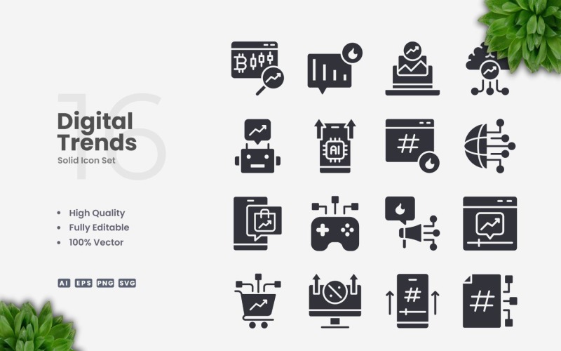16 Digital Trends Solid Icons Set