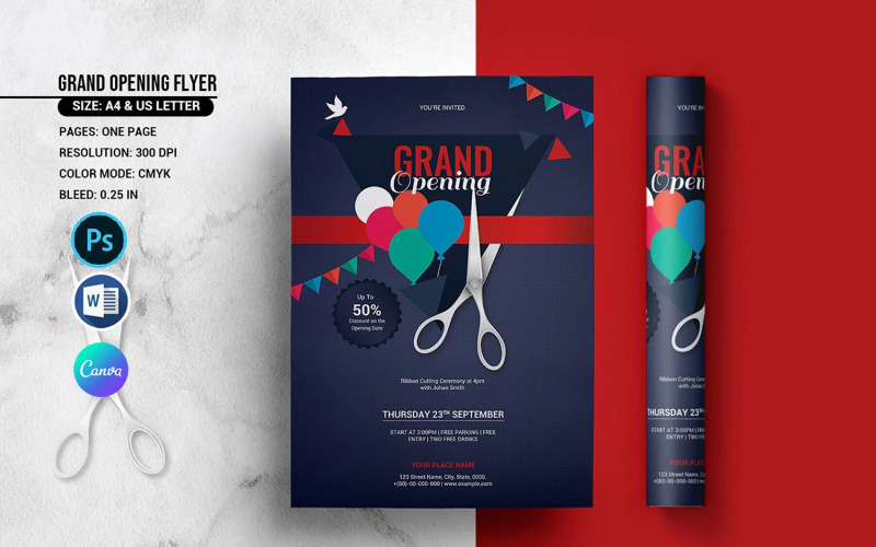 Plantilla imprimible para folleto de gran inauguración