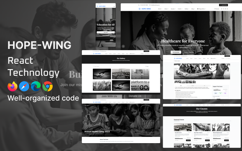 HopeWing – шаблон пользовательского интерфейса React Tailwind для благотворительных и некоммерческих организаций