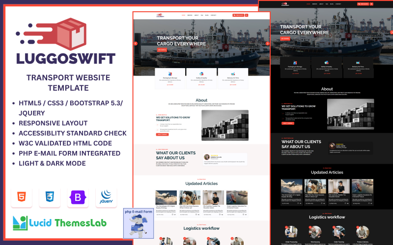 LuggoSwift – Logistics, Transport and Warehouse HTML Template with PHP Integration