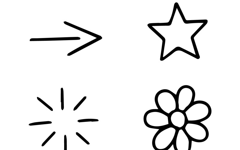 Skissstilblomma-, stjärn- och pilikoner
