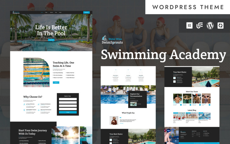 SwimSprouts - Tema WordPress Elementor per scuole e accademie di nuoto