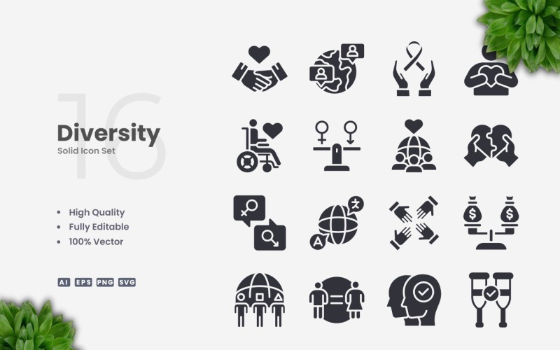16 Diversity Solid Icons Set