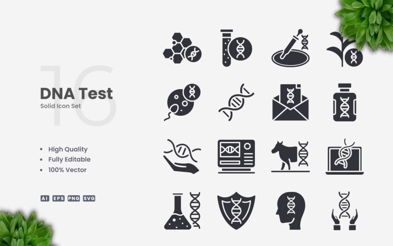 16 DNA test solidní ikony sada