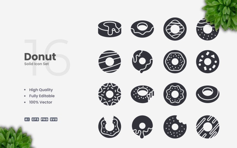 16 Donut Solid Simge Koleksiyonu