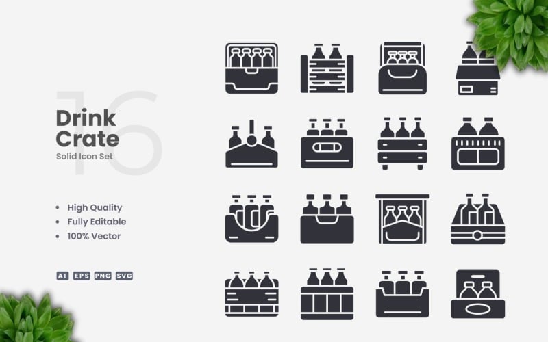 16 Drink Crate Solid Icons Set
