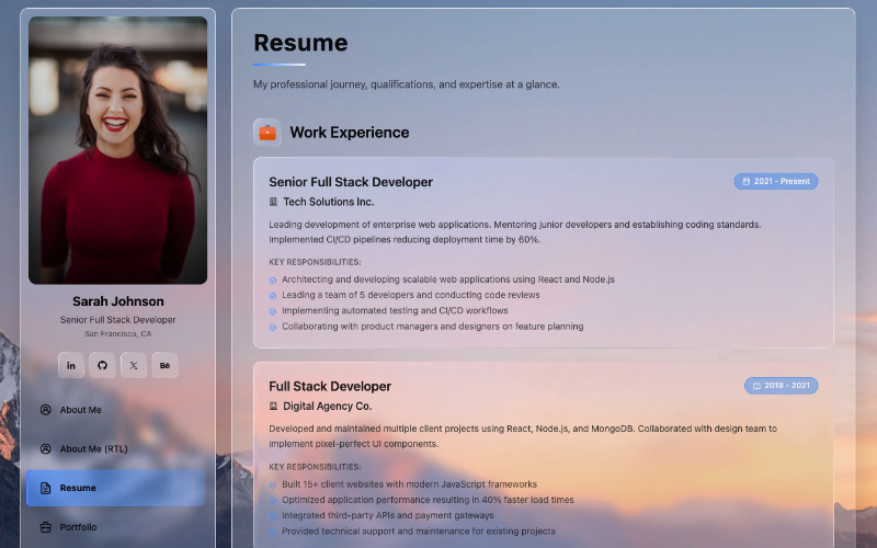 Glacien - Personlig portfolio CV & CV HTML-mall