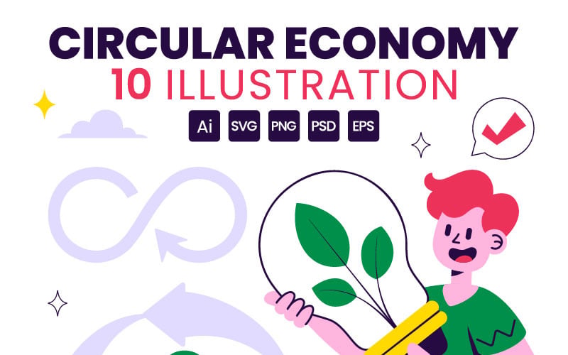 10 Illustrationer av konceptet cirkulär ekonomi