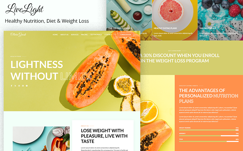 LiveLight - Healthy Nutrition, Diet & Weight Loss Landing Page Template