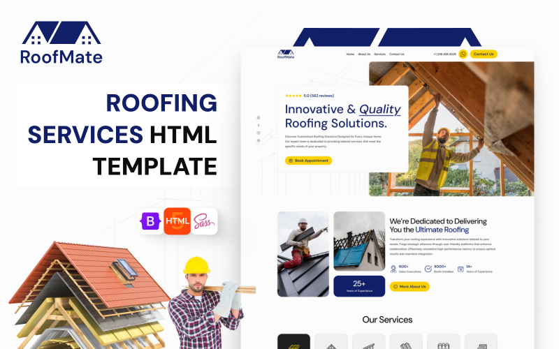Roofmate - HTML-sjabloon voor professionele dakbedekkings- en bouwdiensten