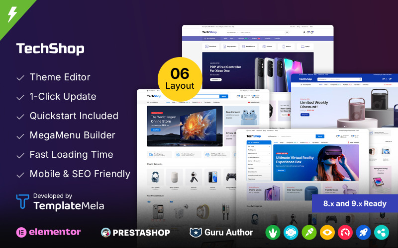 Techshop - Loja de Eletrônicos e Gadgets - Tema Responsivo para PrestaShop