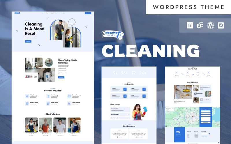 Servizio di pulizia - Tema WordPress Elementor per aziende di pulizie e servizi a domicilio