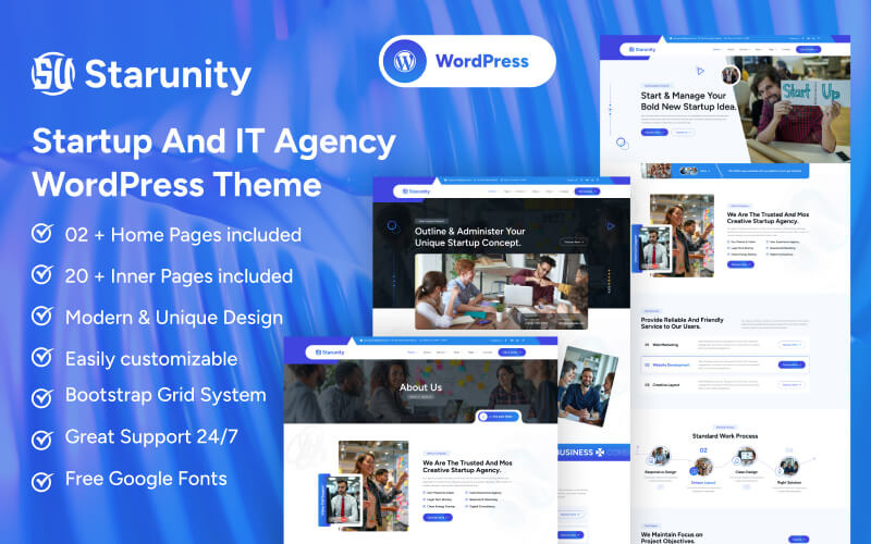 Starunity – motyw WordPress dla startupów i agencji IT