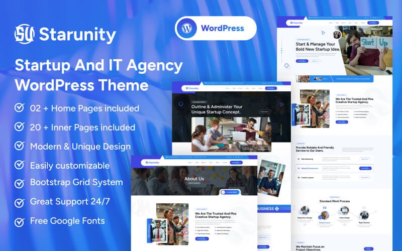 Starunity - Thème WordPress pour startups et agences informatiques
