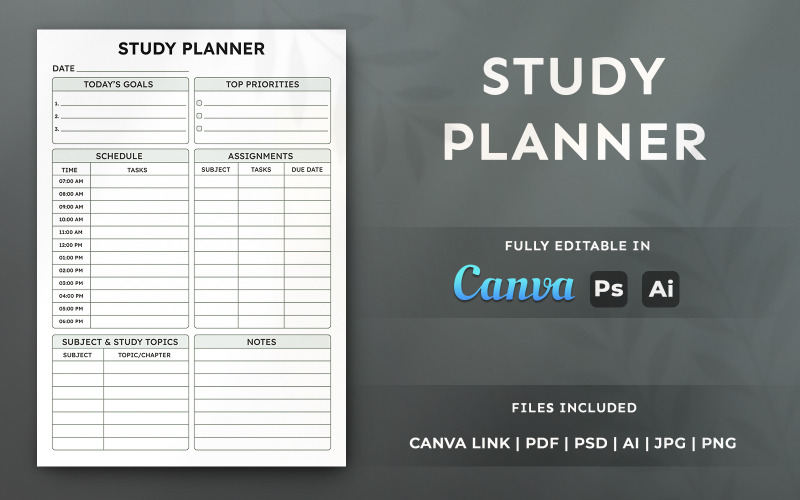 Study Planner – Education Organizer Template, Modern Printable and ...