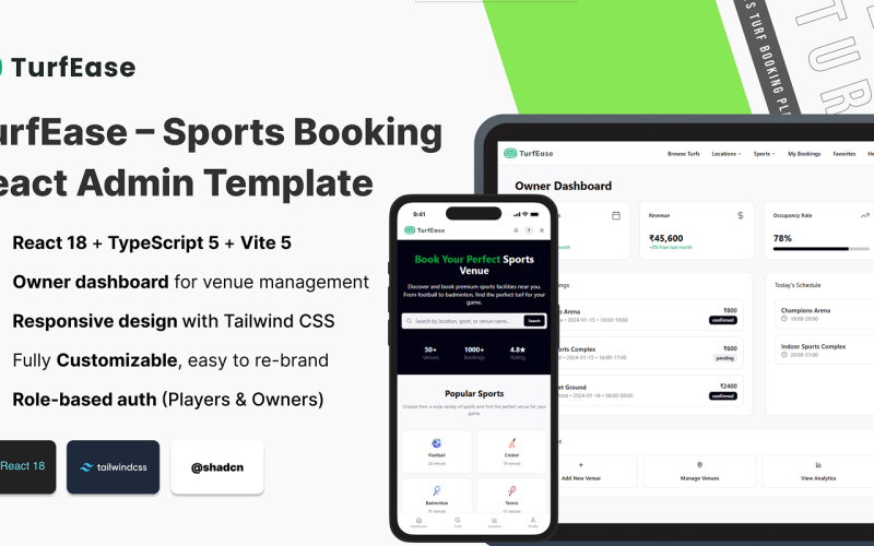 Modèle React pour l'interface utilisateur de TurfEase