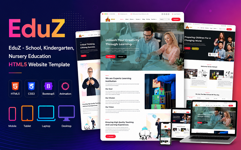 EduZ - 学校、幼儿园、托儿所教育 HTML5 网站模板