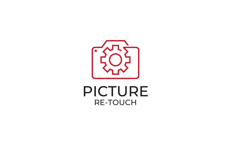Modèle de design d'icône d'appareil photo avec engrenage de réglage. Icône de retouche d'image.